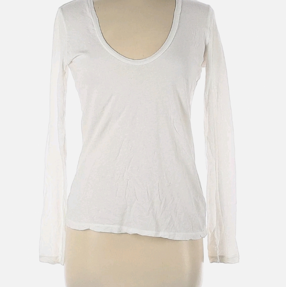 James Perse Long Sleeve Scoop Neck Tee, White, Size 2